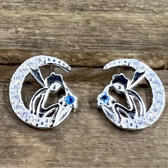Sterling Silver Cubic Zirconia Moon Earrings - Picture 3 of 3